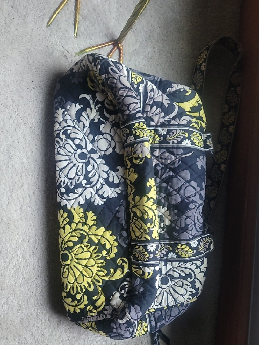 Vera Bradley Quilted Black, White & Yellow Floral Duffel - Picture 3 of 7